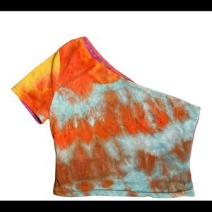 Shein tie dye one shoulder crop top sz L